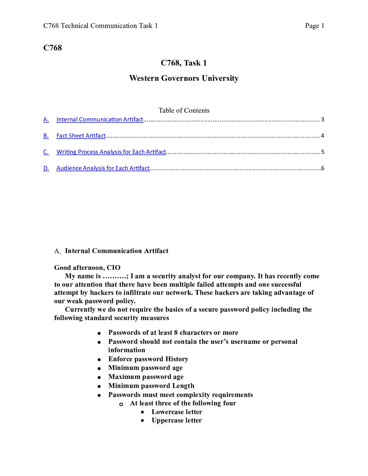 Preview of C768 Task 1.docx  C768  C768, Task 1  Western Governors University  Table of Contents  A.I